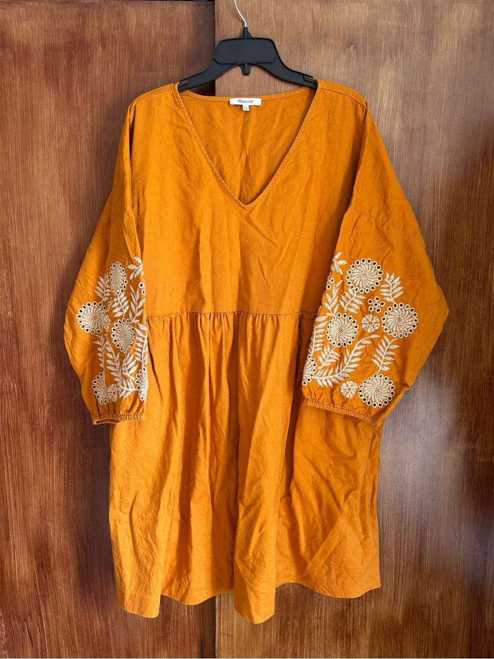 EUC Madewell Orange Embroidered Balloon-Sleeve Popover Midi Dress | Women’s XXL